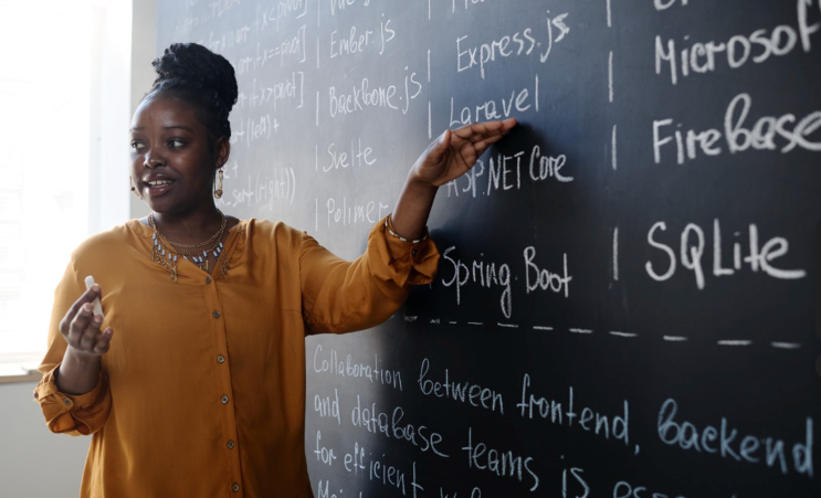 Teacher explaining software